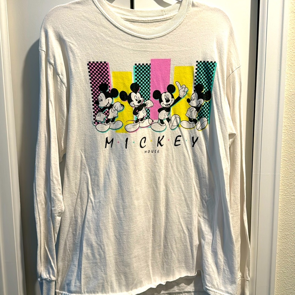Retro Mickey Mouse Long Sleeve White Tee